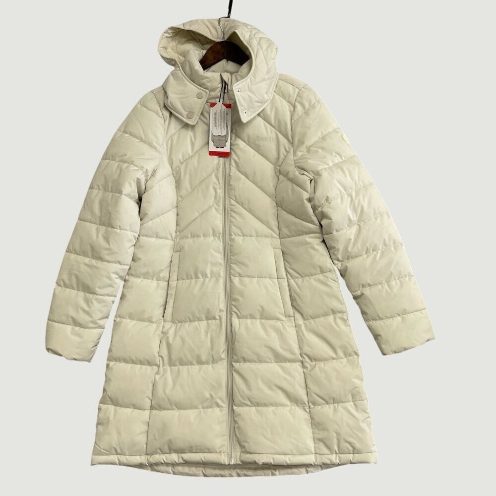Bench Women's M Cream Hooded Long Puffer Coat Polyester Outerwear JCK213